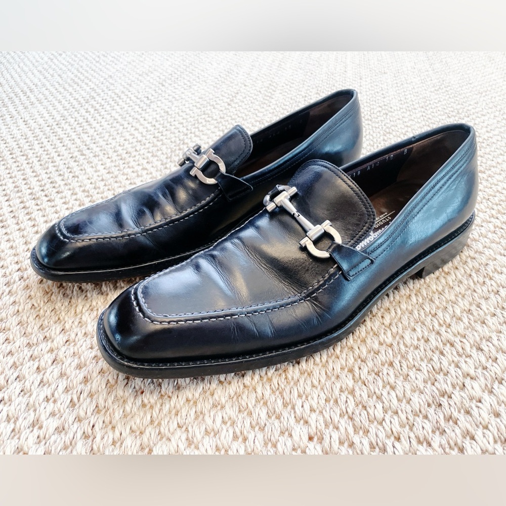 Studio Black Leather Horsebit Loafers
